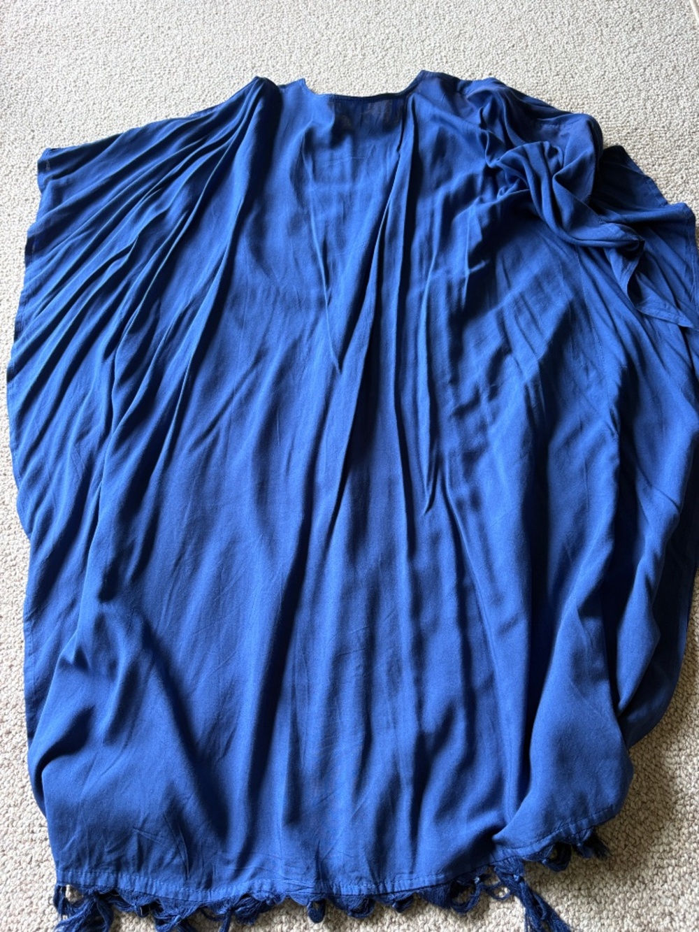 Vintage Blue Gold Peacock Caftan | Resort Vacation Cover Up OS - Picture 7 of 9